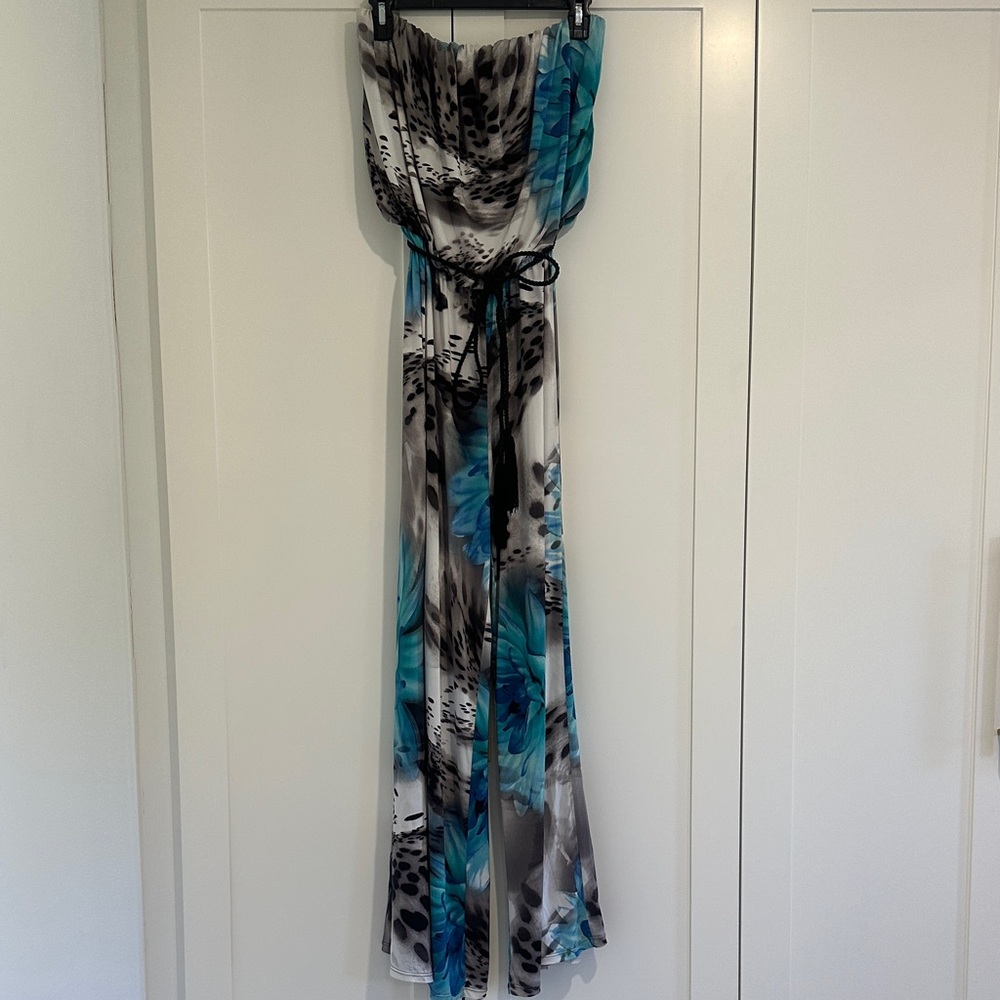 Blue and Black Strapless pant suit